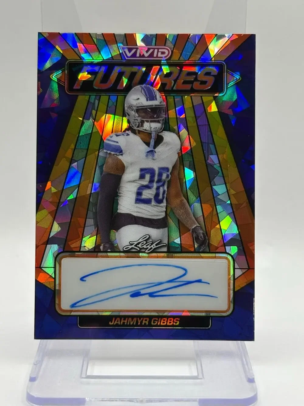 2024 Leaf Vivid Jahmyr Gibbs Futures Blue Crystal Auto 6/7 SP Detroit Lions